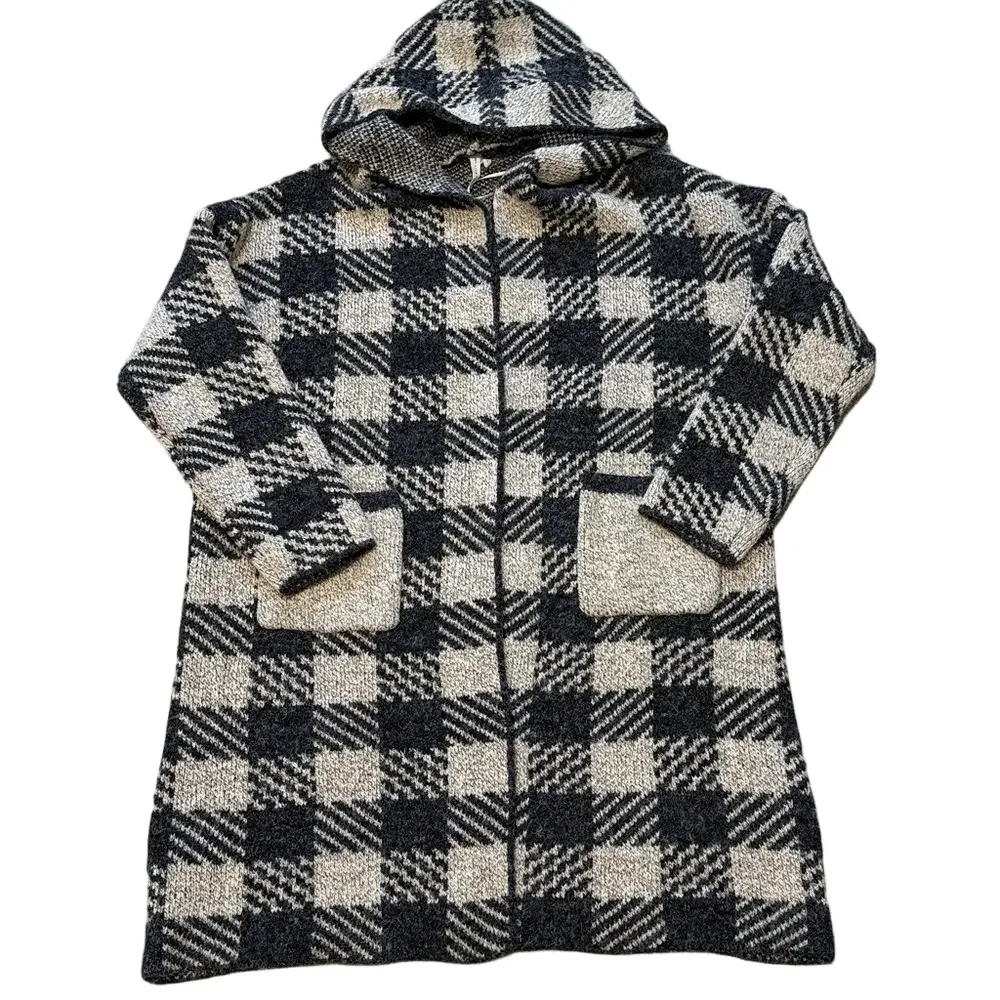 Dreamers by Debut tan/black plaid Long Sweater cardigan S